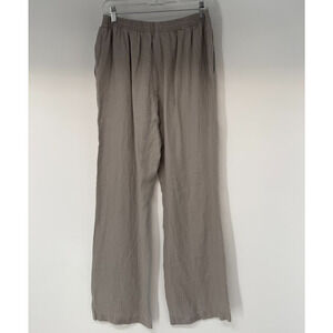 Lindex Linen Trousers Womens Sz 10 Beige Taupe Elastic Waist Coastal Minimalist